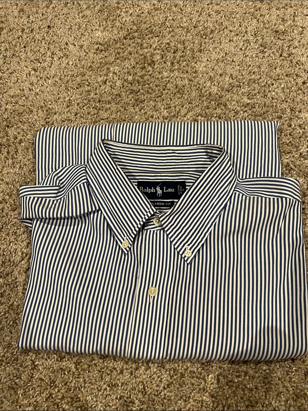 Ralph Lauren Men’s Navy & White Narrow-Stripe Button-Down Shirt